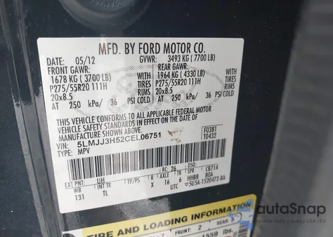 2012 Lincoln Navigator L z USA, uszkodzony, nr VIN 5LMJJ3H52CEL06751